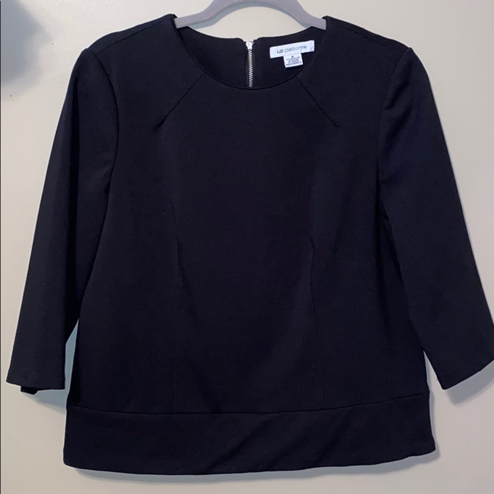 Liz Claiborne beautifully structured lined black 3 quarter sleeve dress shirt